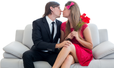 Cute geeky couple kissing