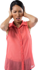 Woman covering her ears