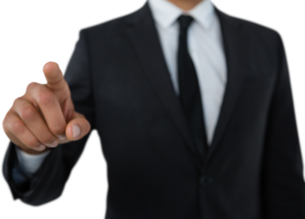 Mid section of businessman with pointing gesture