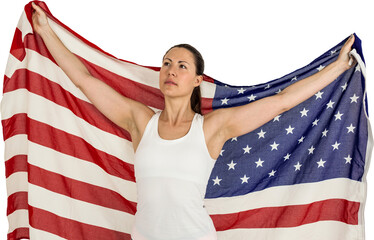 Female athlete posing with american flag