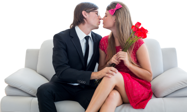 Cute geeky couple kissing - Powered by Adobe