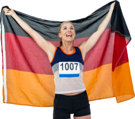 Athlete posing with german flag after victory