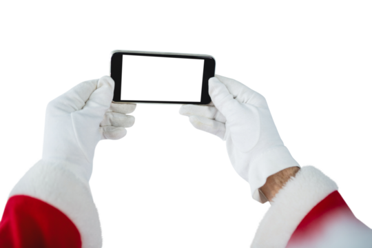 Hands of Santa Claus holding mobile phone - Powered by Adobe