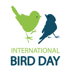 Bird day international 2 birds on letters, vector art illustration.