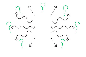 Fototapeta premium Green and black curve line with question mark against white background