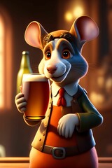 Maus mit Bier in der Hand