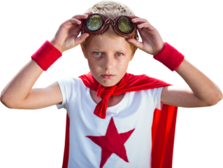 Little boy pretending to be superhero