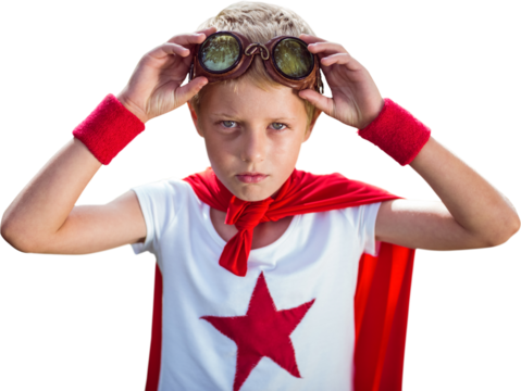 Little boy pretending to be superhero