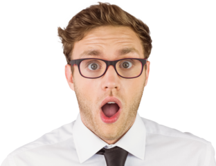 Geeky businessman looking at camera