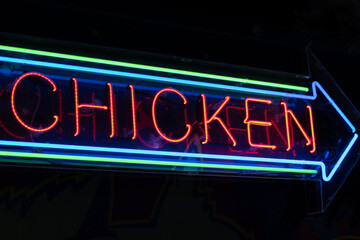 neon chicken sign for fast food take away
