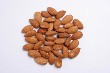 Almond snack fruit on white background