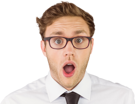 Geeky businessman looking at camera