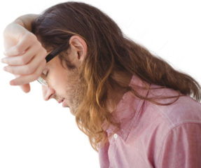 Hipster with eyes closed leaning on window