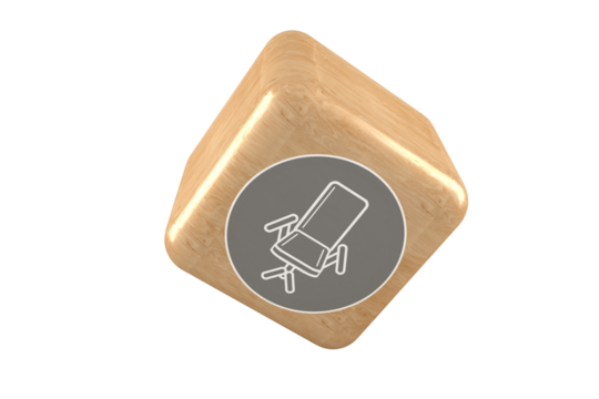 Tilt image of office chair symbol on computer generated cube