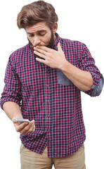 Shocked hipster looking at mobile