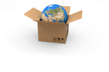 3D image of globe in cardboard box