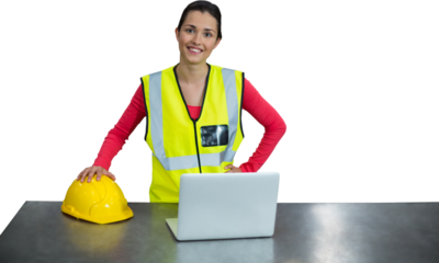 Portrait of female architect wearing reflective clothing