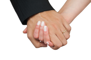 Newlyweds holding hands close up