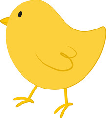 Vector illustration of little yellow chicken character in cartoon style. Digital yellow bird icon