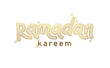 Vector Ramadan Kareem card. Vintage gold banner with lettering and stars for Ramadan wishing. Arabic decoration. Islamic background.  Illustration.