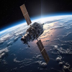 Advanced Orbital Satellite in Earth's Atmosphere - obrazy, fototapety, plakaty