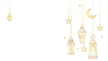 Vector Ramadan Kareem premade card. Golden vintage banner with shining lantern for yours Ramadan wishing. Place for greeting text. Islamic background