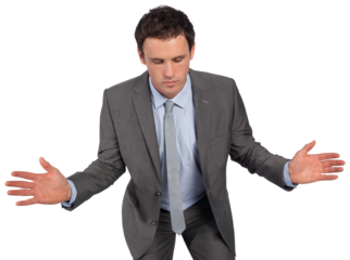 Businessman posing with hands out