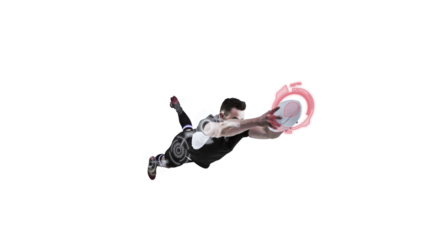 Rugby player in mid air about to score