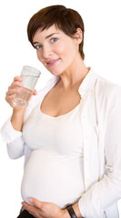 Portrait of pregnant woman drinking water