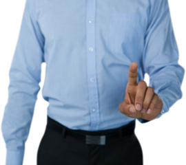 Mid section of businessman touching invisible screen