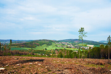 Fototapeta na wymiar Blick nach Neu-Schirgiswalde in der Oberlausitz im Frühjahr 