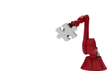 Red robotic hand picking jigsaw puzzle piece