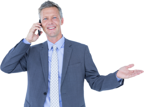 Portrait of smiling businessman using mobile phone - Powered by Adobe