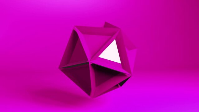 3D animation render triangular low poly shape spinning - futuristic techno motion graphics background. Seamless 3d looping video animation