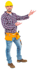 Handyman showing something