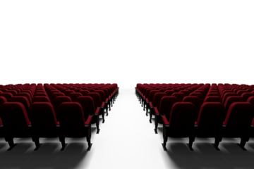 Composite image of empty red chairs