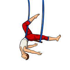 Circus acrobat on trapeze pop art PNG illustration with transparent background - obrazy, fototapety, plakaty