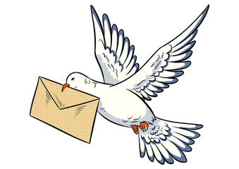 Postal pigeon with letter pop art style PNG illustration with transparent background