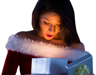 Sexy santa girl opening gift