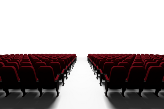 Composite image of empty red chairs