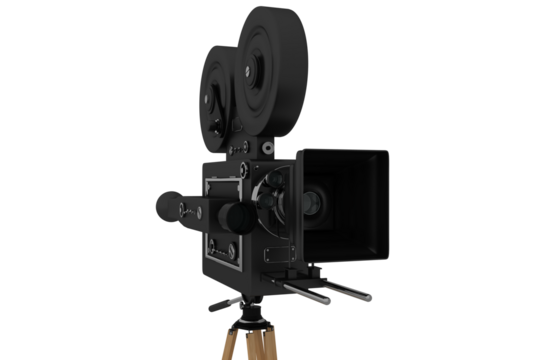 Close-up of tripod with film reel camera