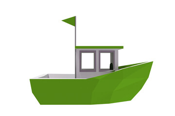 Three dimensional image of green boat