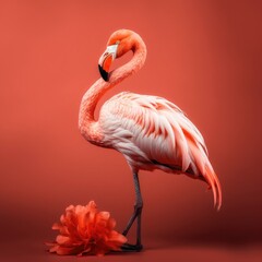 Pink flamingo on pink background. Gen AI