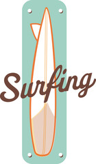Surfing text on surf board icon