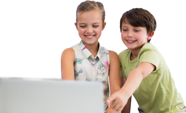 Siblings using digital tablet