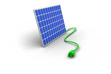 High angle view of 3d solar panel with green cable