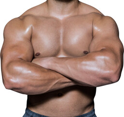 Mid section of a bodybuilder man with arms crossed