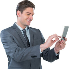 Happy businessman using mobile phone