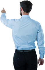 Businessman pretending to touch invisible device screen