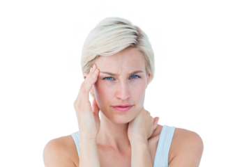 Blonde woman suffering from headache and neck ache